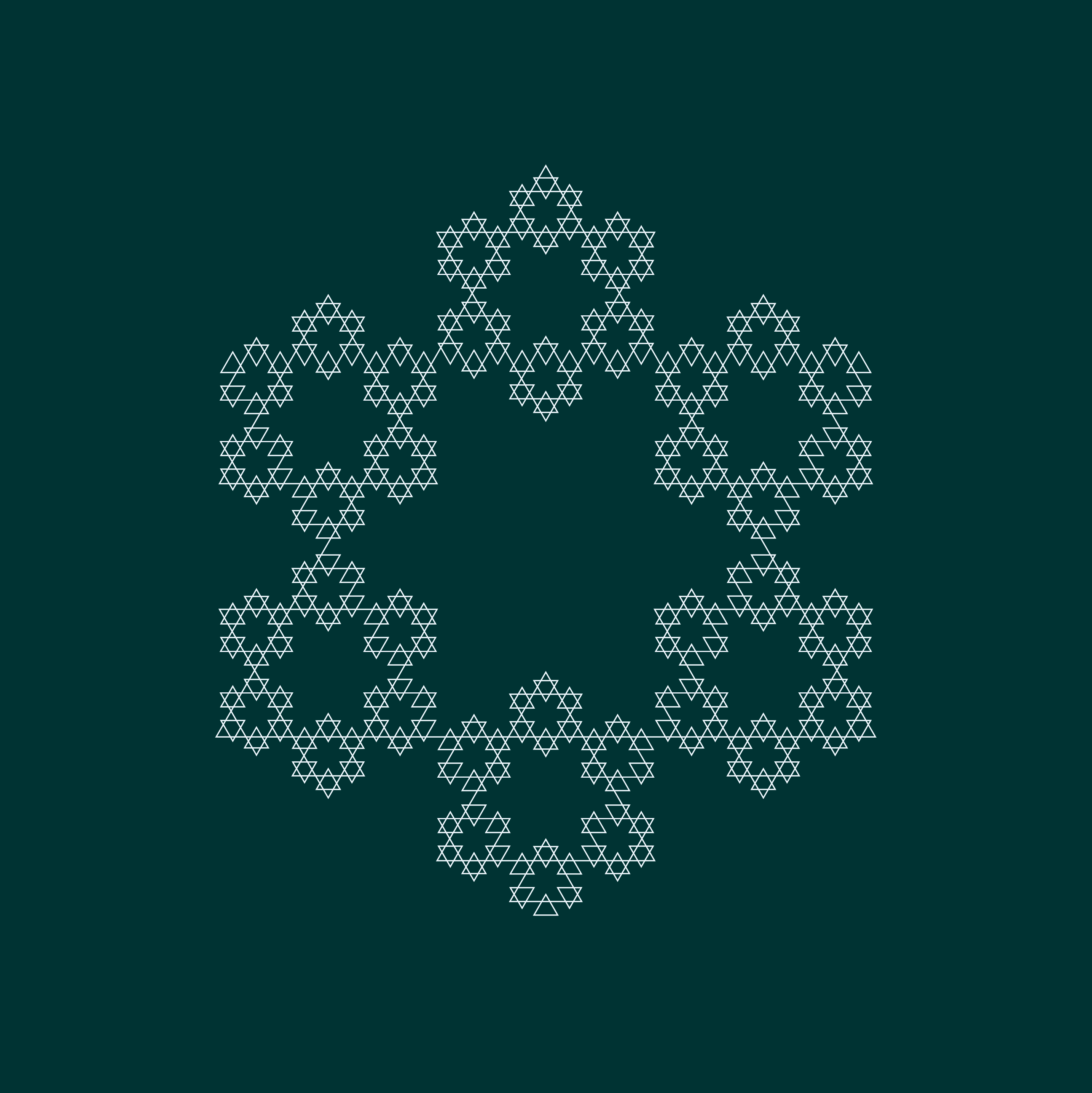 A fractal produced by placing smaller and smaller triangles in a pattern